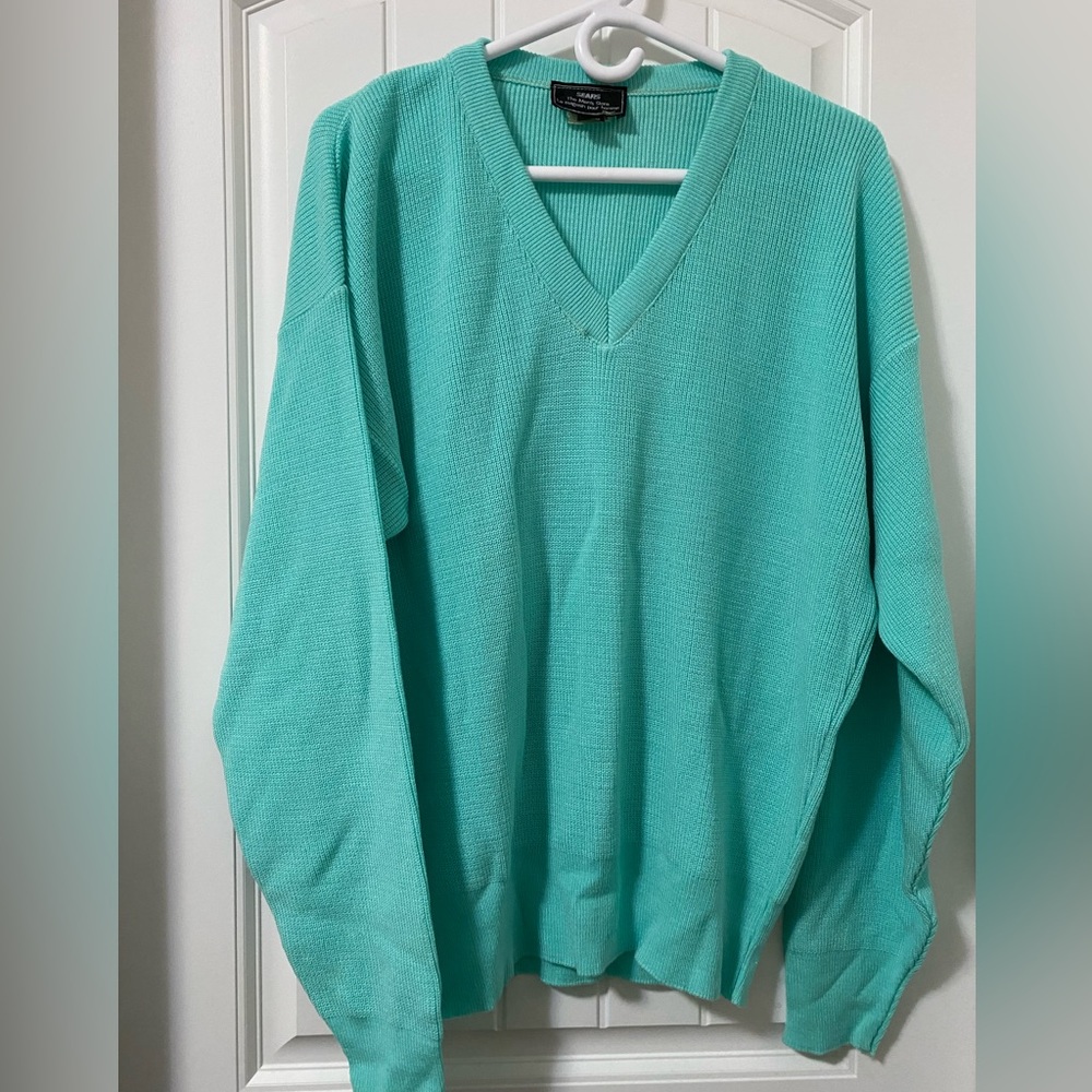 Vintage Mint Green V-Neck Sweater